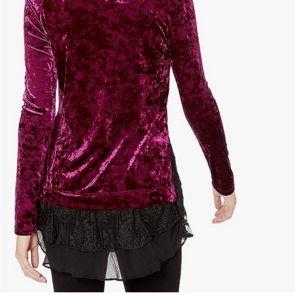 Karen Kane Long Sleeve Luxe Velvet Lace Chiffon Inset Berry Purple Top Size M - Picture 2 of 7
